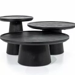 Puinen Pyöreä Sohvapöytä Ron Musta 3 Kokoa