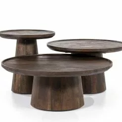 Puinen Pyöreä Sohvapöytä Ron Ruskea 3 Kokoa